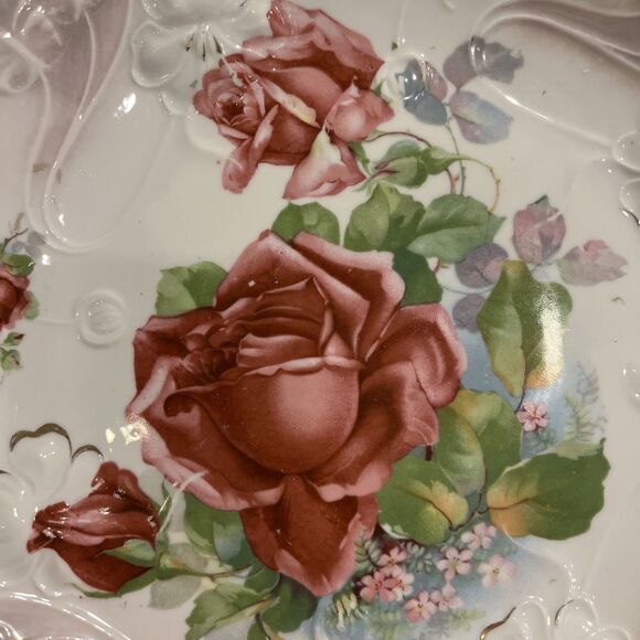 Vintage Antique Plate Platter 10 1/2 inch hand painted Germany roses handles - Picture 2 of 7